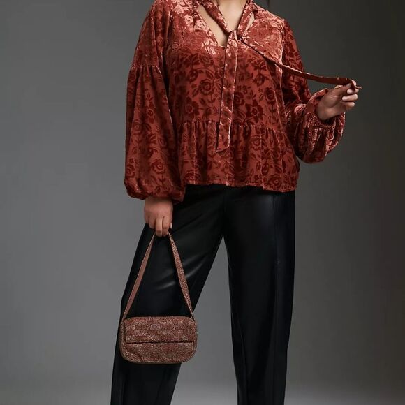NWT Anthropologie Velvet Tie-Neck Blouse size M - Picture 8 of 13